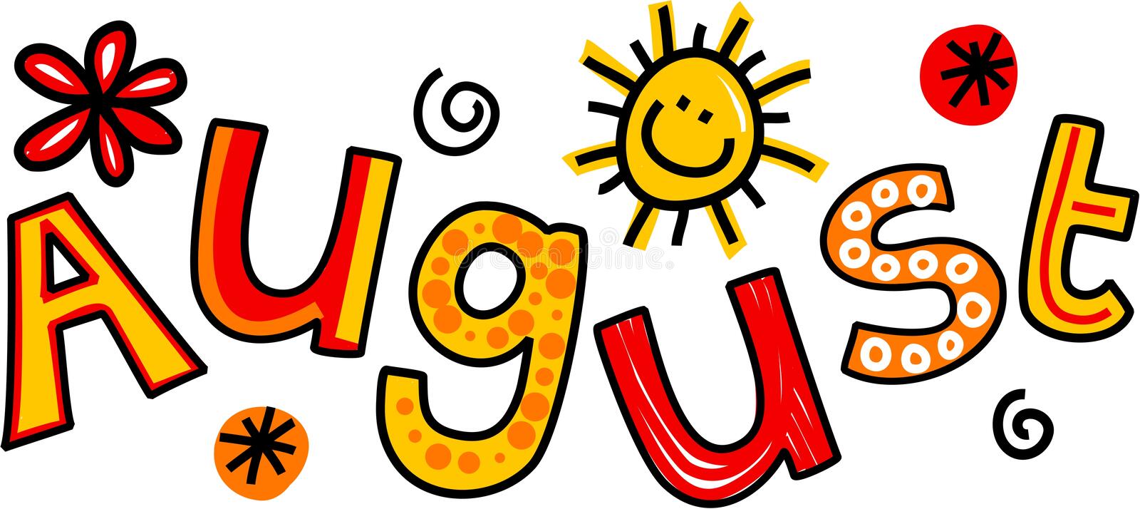 august clip art whimsical cartoon text doodle month 44872759